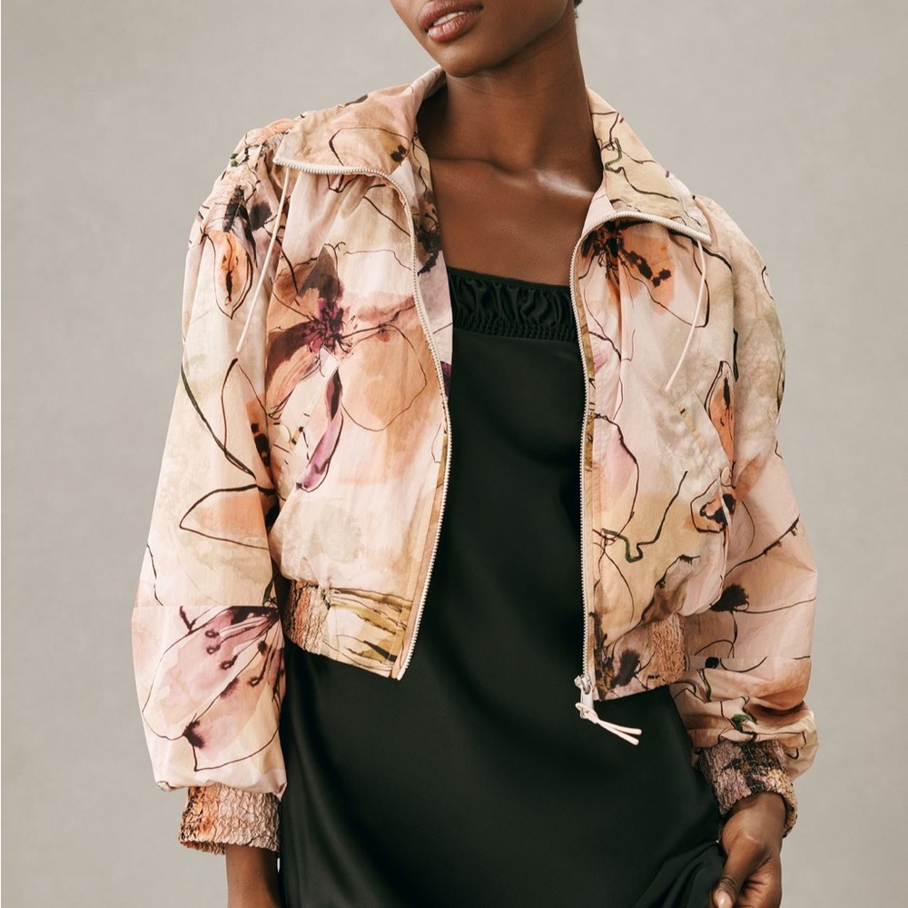 **SOLD ON MP***Anthropologie Floral Bomber Jacket in Pink and Cream